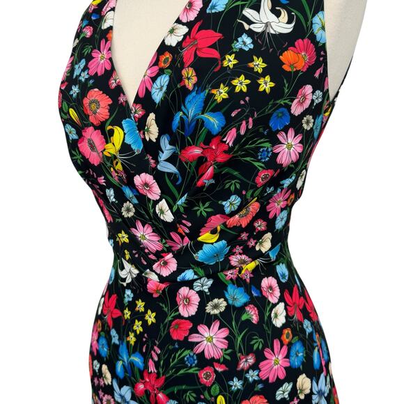 Elie Tahari Womens Jila V-Neck Fit & Flare Midi Dress Size 6 Multicolor Floral - Picture 7 of 15